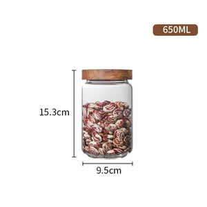 Glass Airtight Container With Wooden Lid Grains for Tea/Coffee Beans (Grains, Candy, dry goods, etc.)